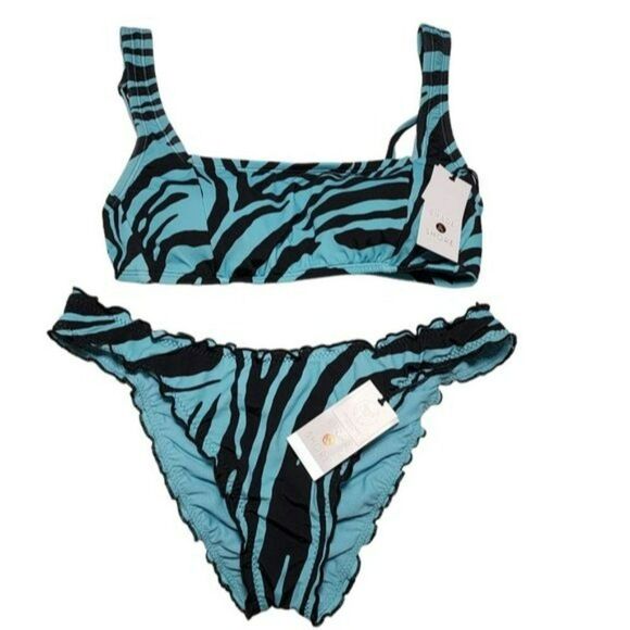 Shade And Shore Blue Black Zebra Print Swim Bikini Set Two Piece Size L - Picture 12 of 13